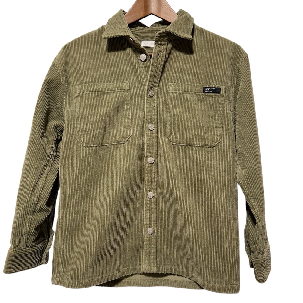 ZARA Olive Corduroy Shacket Cropped Utility Grunge Chore Jacket Sz 10